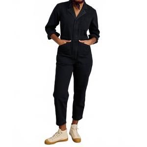 NEW ALEX MILL zip jumpsuit in washed black herringbone in black